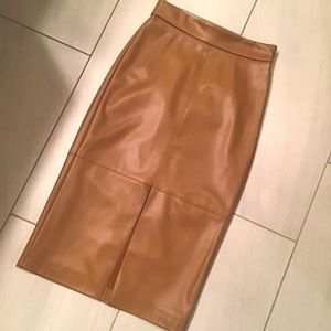 Camel Coloured Vegan Leather Pencil Skirt
